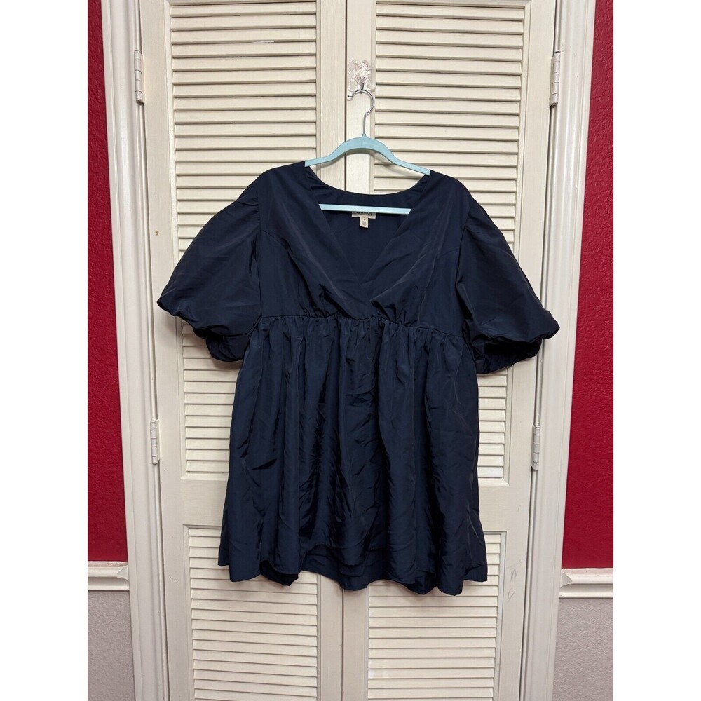 Open Edit Puff Sleeve Babydoll Minidress with Pockets SZ L